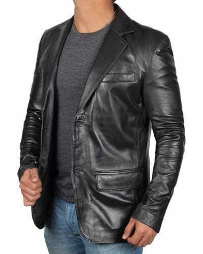 Black & Brown Real Lambskin Leather Blazer for Men