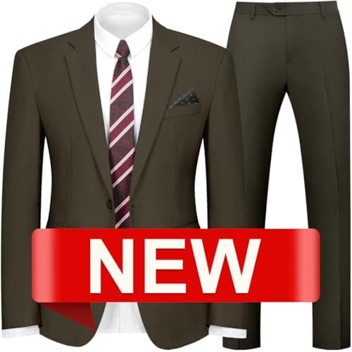 WYWK Men's Slim Fit 2-piece Suit Solid Color Blazer and Pants Tie Wedding Business Party