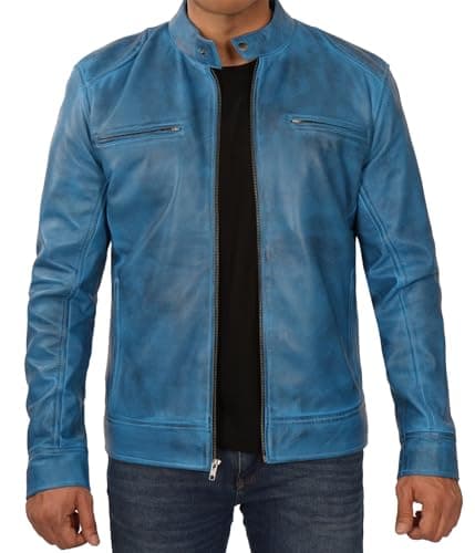 Decrum Mens Cafe Racer Style Real Lambskin Leather Jacket
