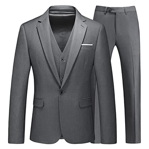 KUDMOL Men's Slim Fit 3-Piece Solid Suit Blazer Vest & Pant Set for Business Wedding Formal Prom