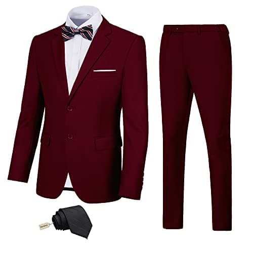 Slim Fit Suit Set for Men: Solid Color Jacket, Pants, and Tie
