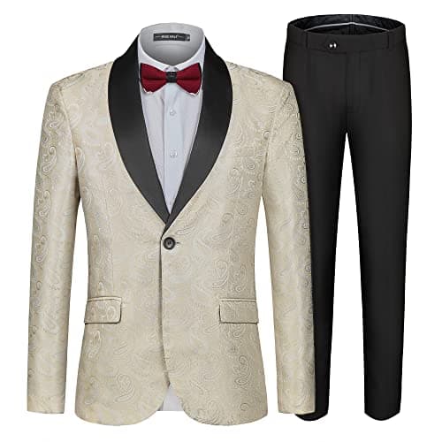 MAGE MALE Men's Slim Fit Floral Tuxedo Suit Jacket & Pants