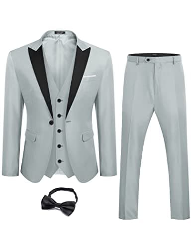 COOFANDY Men's Slim Fit Prom Tuxedo 3-Piece Suit with Blazer, Vest, Pants & Tie