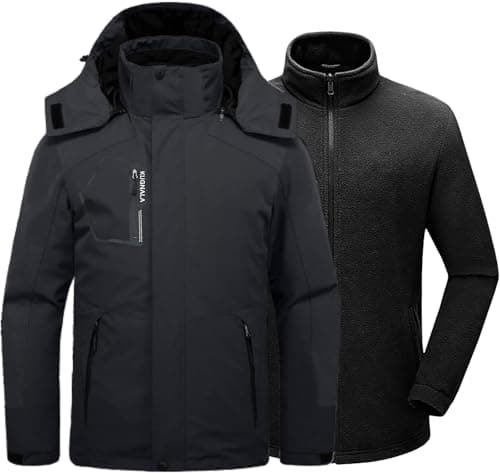 Kugnala Men's Winter Waterproof 3 in 1 Warm Snow Fleece Jacket S-6XL