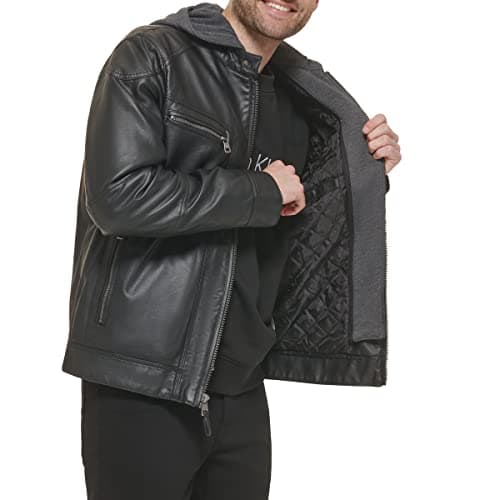 Calvin Klein Men's Motorcycle Jacket with Hoodie