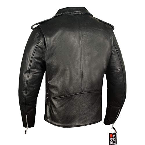 Men's Iconic Brando Leather Motorcycle Jacket - Premium Buffalo Hide, Side Laces, Concealed Pockets, All-Season Black L