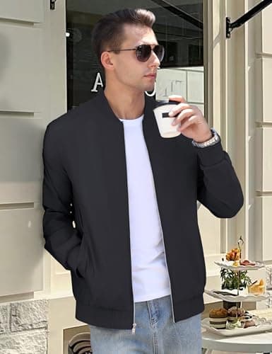 CRYSULLY Men's Lightweight Bomber Jacket for Spring Fall Casual Windbreaker