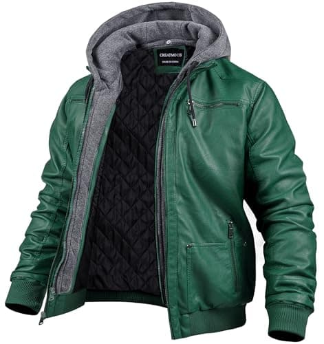 CREATMO US Men's Faux Leather Motorcycle Jacket Waterproof Windproof PU Moto Vintage Bomber Hoodie
| CREATMO US Men's Faux Leather Jacket with Removable Hood Vintage Moto Windproof PU Bomber
| CREATMO US Men's Faux Leather Moto Jacket Waterproof Win