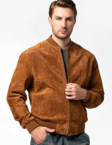 Vintage Suede Flavored Men's Leather Baseball Jacket