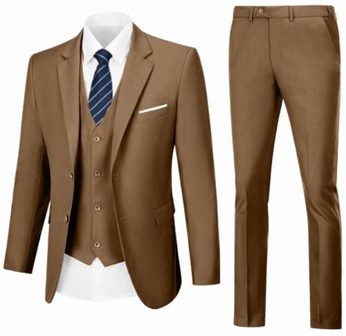 WOMS Mens Slim Fit 3 Piece Suit Set 2 Button Blazer Vest Pants