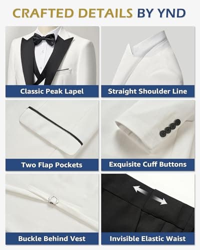 YND Men's Slim Fit Wedding Tuxedo Set with Bow Tie
