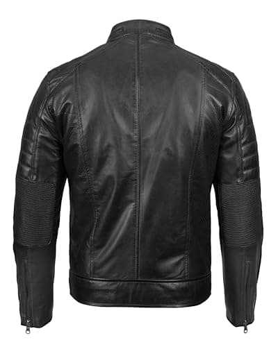 Cafe Racer Leather Jacket Men - Real Lambskin Natural Grain Motorcycle Jacket