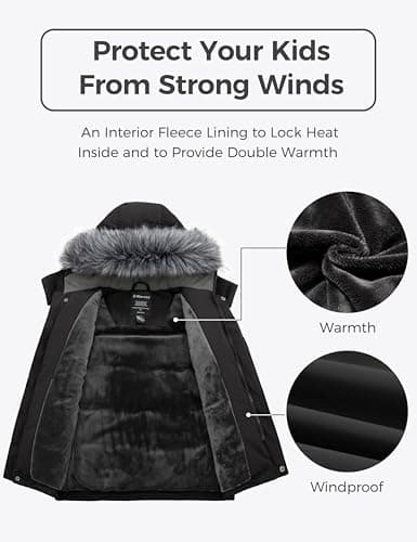 Wantdo Boys' Winter Waterproof Puffer Jacket with Hood & Fleecy Lining