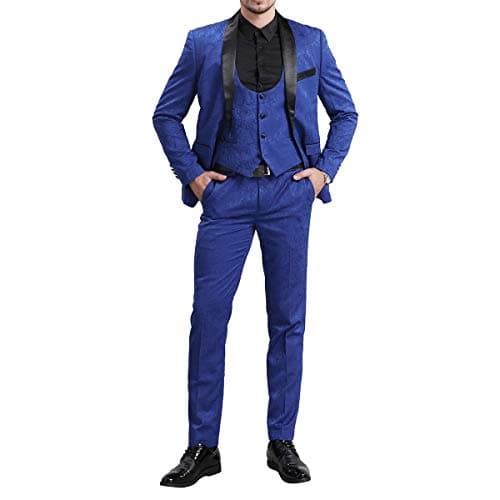 YFFUSHI Men's Elegant Jacquard 3-Piece Suit Tuxedo Set