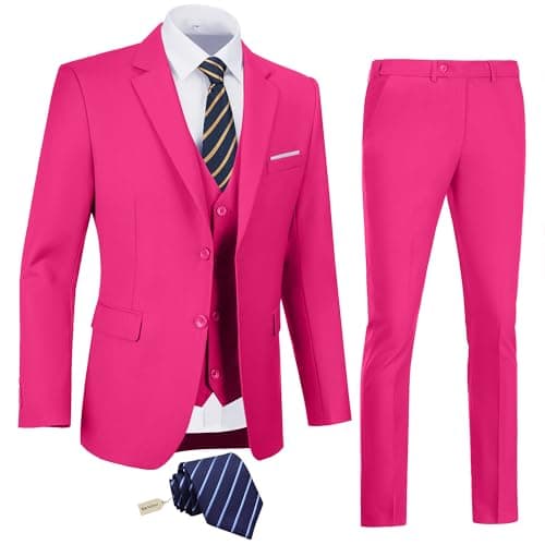 Amyox Men's Slim Fit 3 Piece Business Wedding Tux Suit Set Jacket Vest Pants Tie