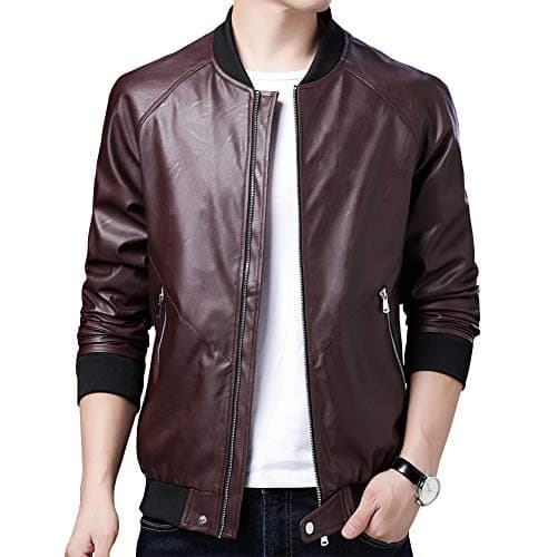 Womleys Mens Casual Slim Fit Faux Leather Bomber Jacket
