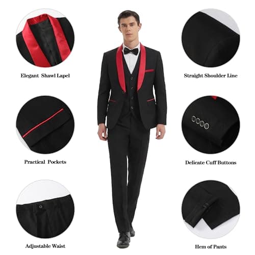 Beauty-Emily Men's 3-Piece Slim Fit Suit Set Jacket Vest Pants