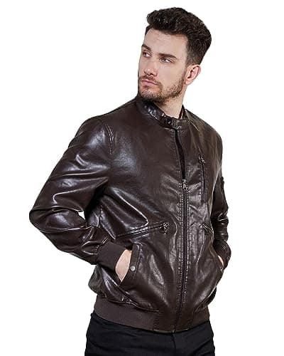 Men's Faux Leather Bomber Jacket