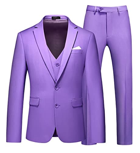 MUGU Mens Slim Fit Pure Color Tuxedo 3 Piece Suit for Wedding Prom