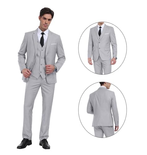 Diaryan Men's Slim Fit 3-Piece Wedding Suit Groomsmen Tuxedo