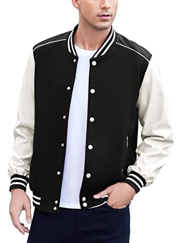 COOFANDY Mens Varsity Leather Sleeve Baseball Jacket Coat