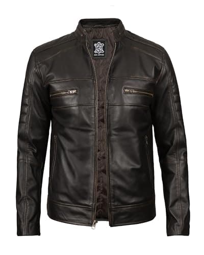 Cafe Racer Leather Jacket Men - Real Lambskin Natural Grain Motorcycle Jacket