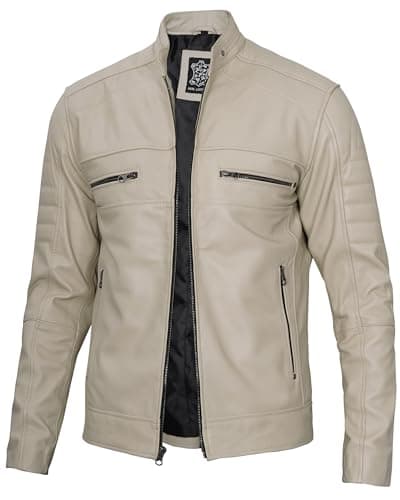Decrum Men's Cafe Racer Leather Jacket - Real Lambskin Fashion