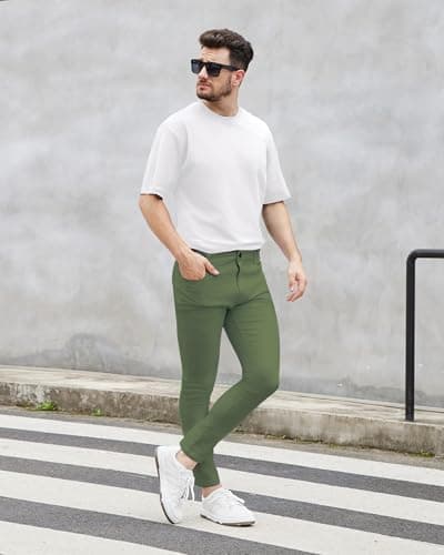 WULFUL Men's Slim Fit Skinny Stretch Jeans with Expandable Waist