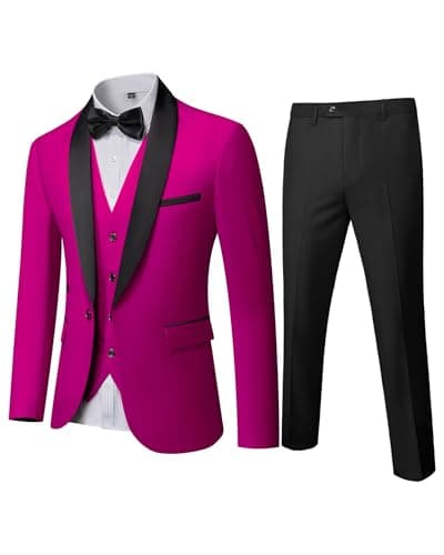 YND Men's Slim Fit Tuxedo Set with Shawl Collar Jacket Vest Pants Bow Tie
