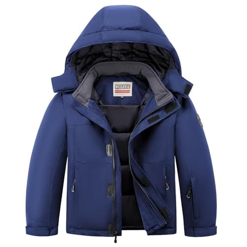 WULFUL Kids' Waterproof Fleece Ski Jacket - Warm Hooded Winter Coat for Boys and Girls