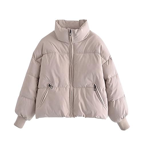 YMADREIG Women's Winter Cropped Down Jacket Zip-Up Padded Coat