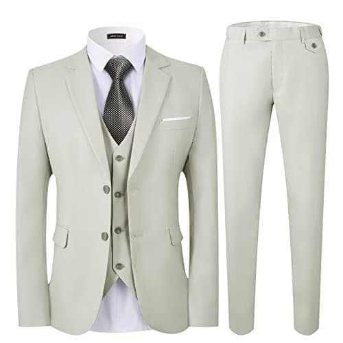 WEEN CHARM Men's Slim Fit 3-Piece Tuxedo Suit 2-Button Jacket Pants Tie