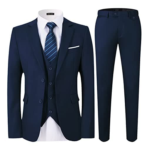 WEEN CHARM Men's Slim Fit 3-Piece Tuxedo Suit 2-Button Jacket Pants Tie