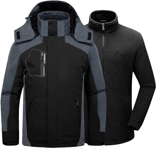 Kugnala Men's Winter Waterproof 3 in 1 Warm Snow Fleece Jacket S-6XL