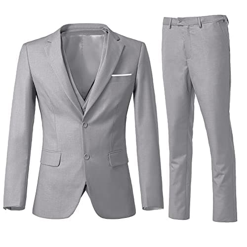 ZKHOECR Men's 3-Piece Slim Fit Two-Button Suit Set Jacket & Pants