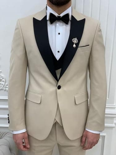 SPTALLFITJSV Mens Slim Fit Double Breasted Tuxedo Suit for Wedding Prom Dinner