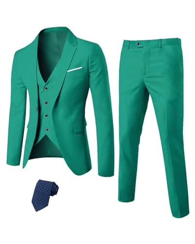 YND Men's Slim Fit 3 Piece Suit Set with One Button Blazer Vest Pants & Tie