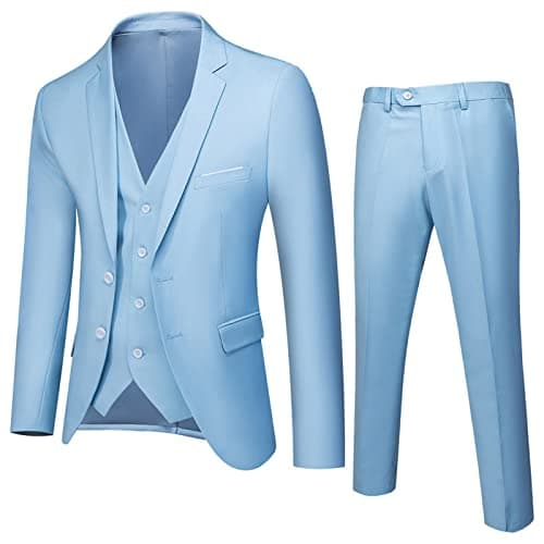 Moneyake Men's 3-Piece Slim Fit Suit Set: Blazer, Vest, Pants