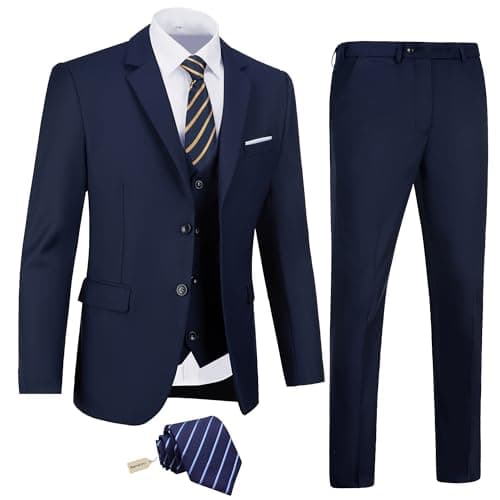 Amyox Men's Slim Fit 3 Piece Business Wedding Tux Suit Set Jacket Vest Pants Tie