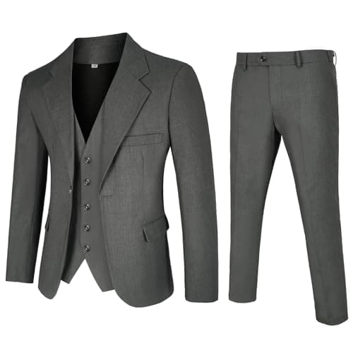 HIGAKI Men's Slim Fit 3-Piece Tuxedo Set, One Button Jacket Pants