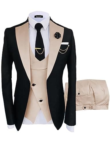 Wangyue Men's Slim Fit 3-Piece Suit for Weddings and Formal Events