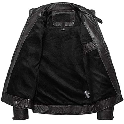 WULFUL Classic Stand Collar Leather Motorcycle Jacket