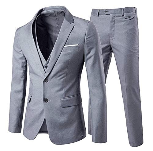 Cloudstyle Men's 3-Piece 2-Buttons Slim Fit Solid Color Smart Wedding Suit