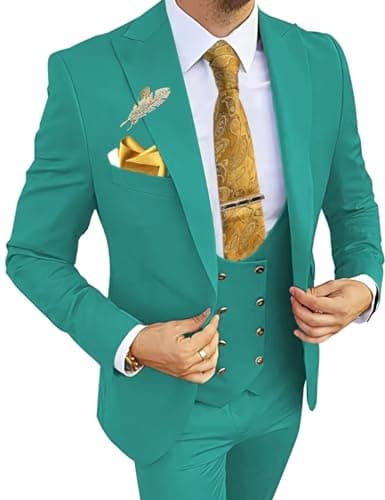 Wangyue Men's 3-Piece Slim Fit Double Breasted Suit for Business, Weddings & Proms