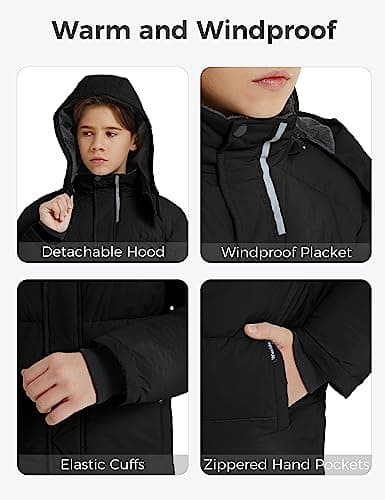 Wantdo Boys' Fleece Waterproof Winter Puffer Jacket with Hood