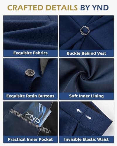YND Men's Slim Fit Tuxedo Set with Shawl Collar Jacket Vest Pants Bow Tie