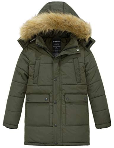 Winter Warm Boys' Coat - Long Puffer Jacket with Removable Faux Fur Hood