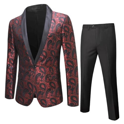Cloudstyle Men's 2-Piece Floral Jacquard Suit