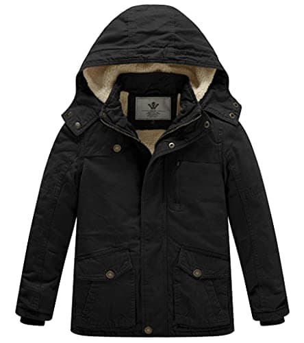 WenVen Boys' Thick Cotton Sherpa Lined Winter Hooded Parka Jacket
