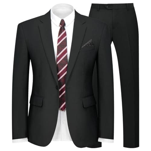 WYWK Men's Slim Fit 2-piece Suit Solid Color Blazer and Pants Tie Wedding Business Party
